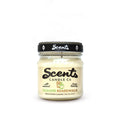 Soy wax candle jar with black screw-top lid, pale cream wax, Summer Boardwalk label.
