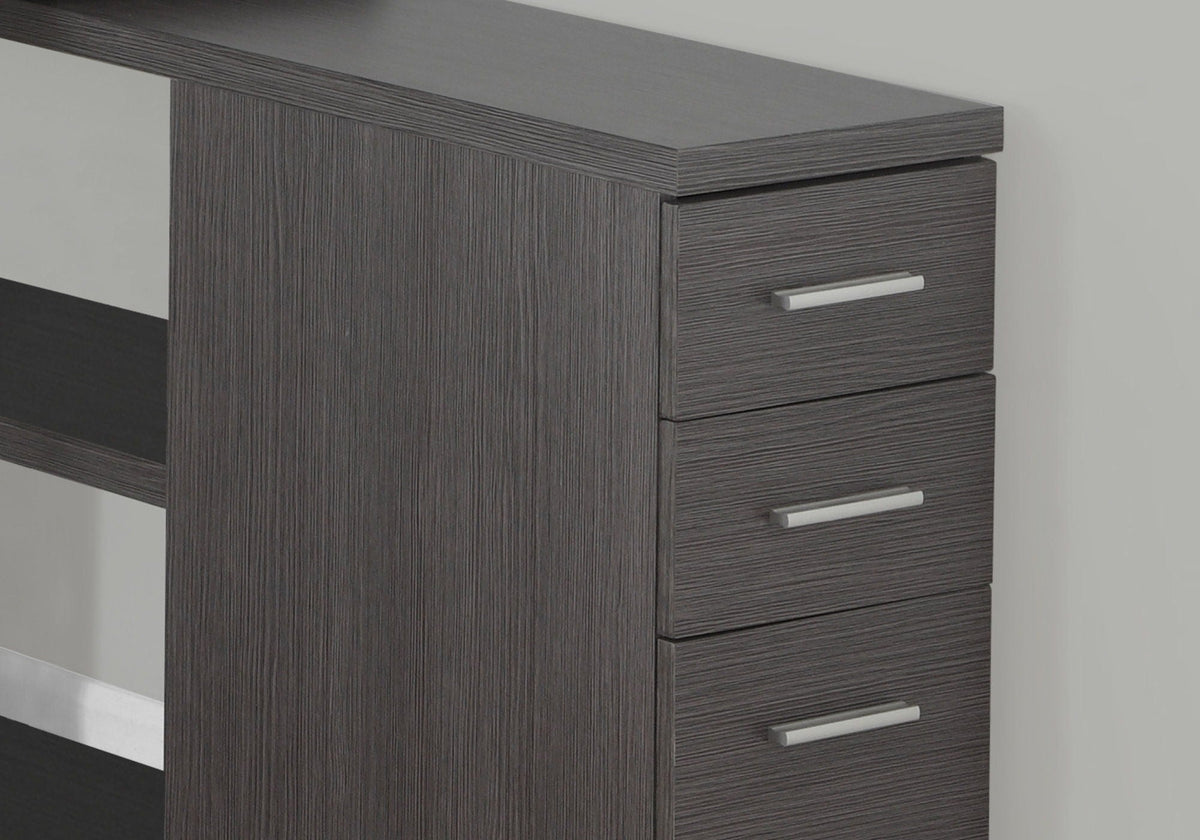 Dark gray L-shape computer desk cabinet with three pull-out storage drawers
