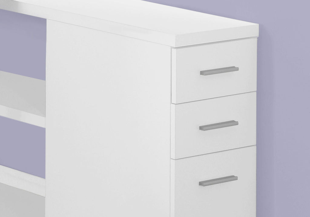 White L-shape computer desk cabinet with three pull-out storage drawers