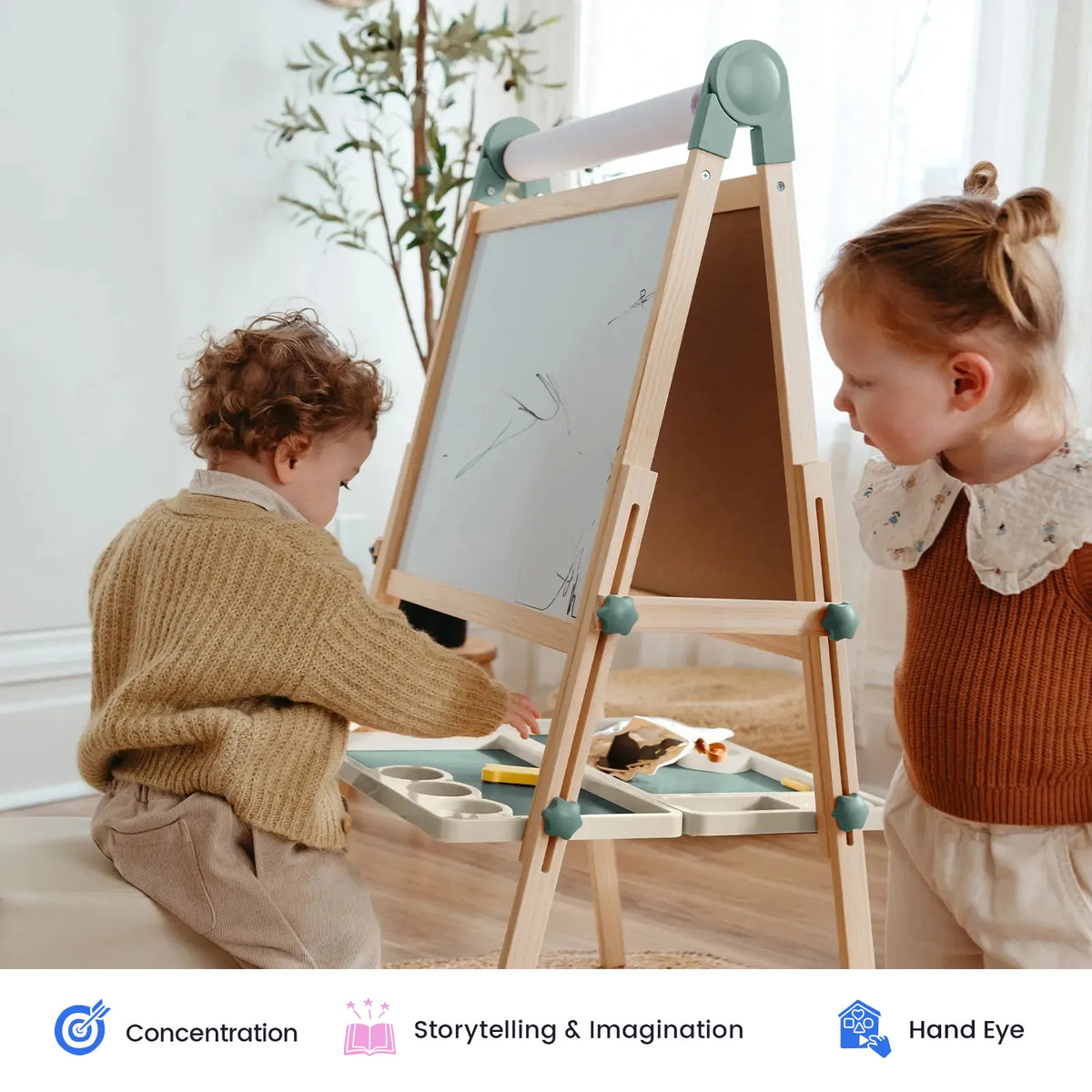 Child magnetic art easel with magnetic boards and accessory tray for hand-eye activities