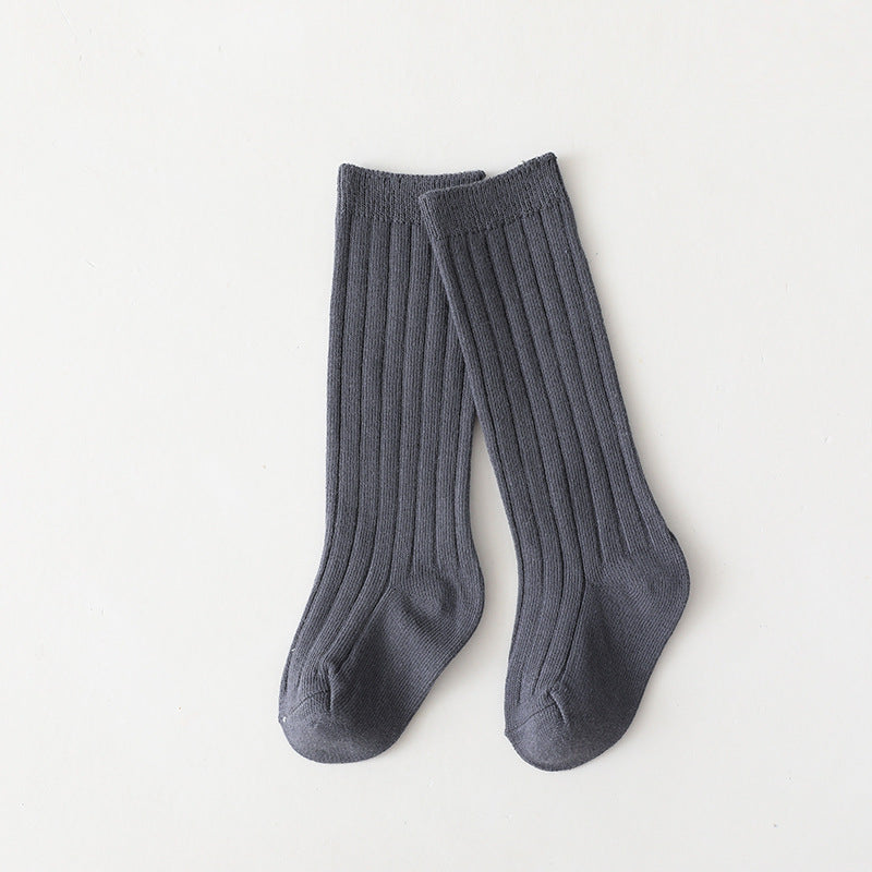 Baby ribbed crew socks, dark gray, middle-long length, pair view