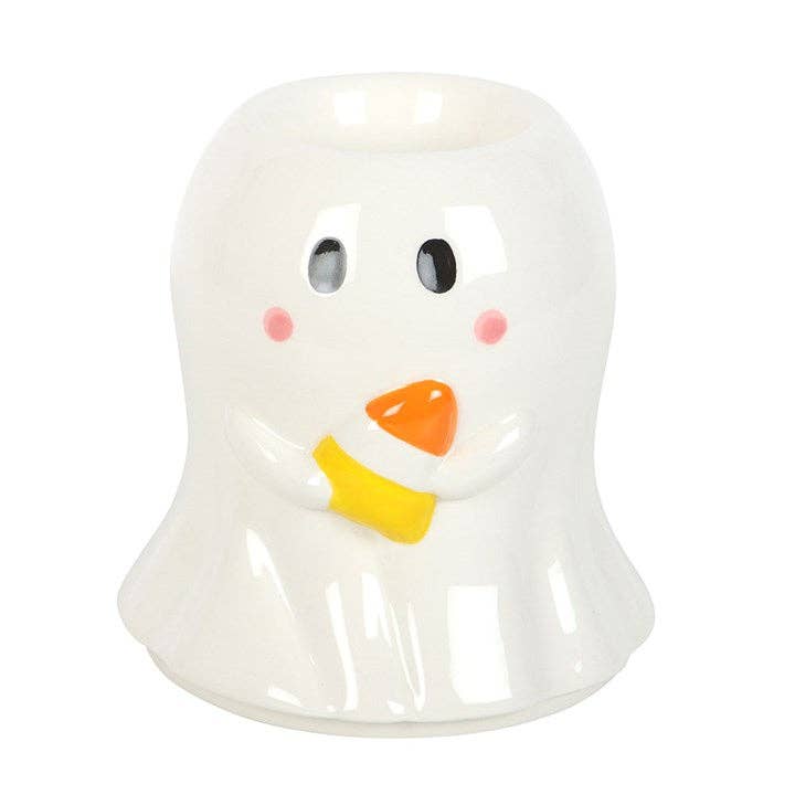 White ghost wax warmer oil burner with cartoon face and candy-corn beak