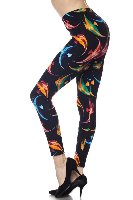 Brushed ankle leggings with multicolor angel fish print on dark background