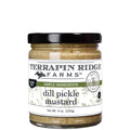 Jar of dill pickle mustard with black lid and Terrapin Ridge Farms label