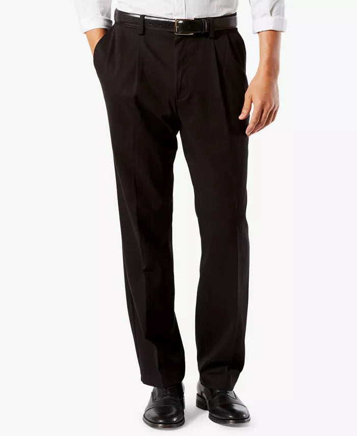 Men's black stretch classic-fit pants with belt loops