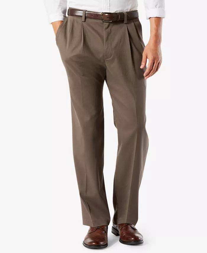Men's dark taupe stretch classic-fit pants with belt loops
