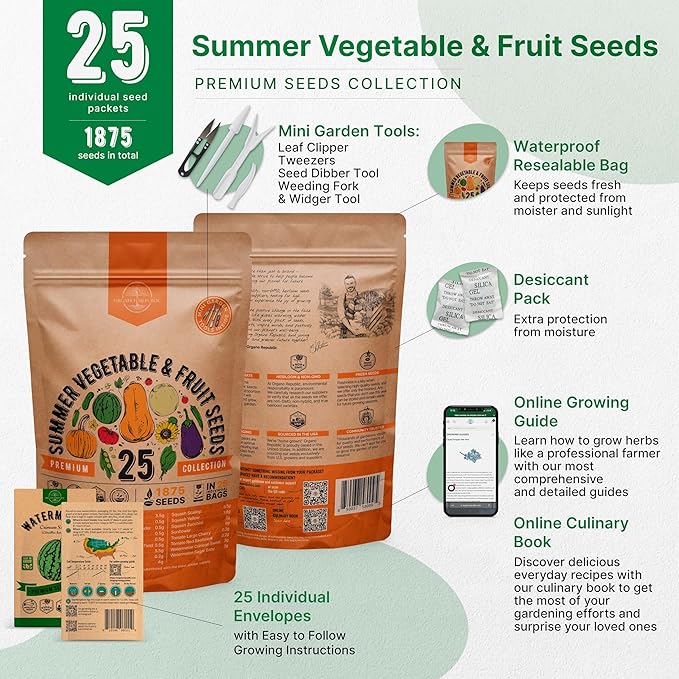 Seed collection bag with included mini garden tools and waterproof storage bag