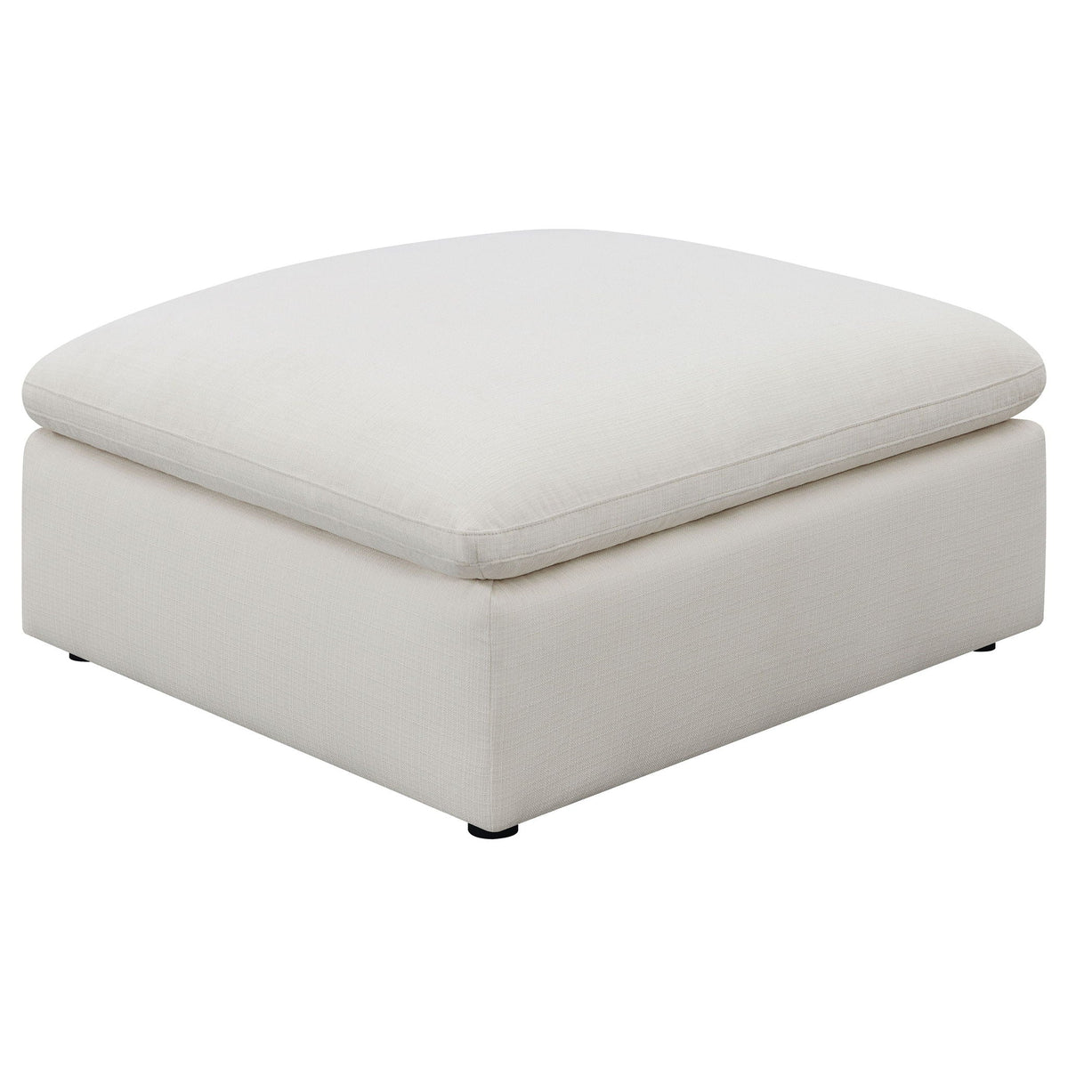 Ivory ottoman module with rounded top and upholstered sides