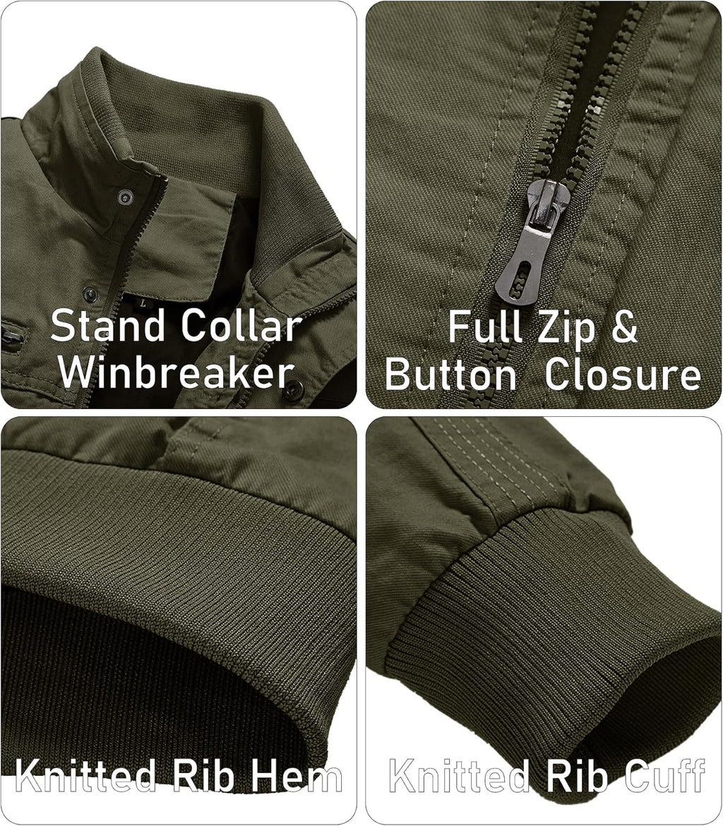 Men's lightweight windbreaker jacket details: stand collar, full zip, rib hem and cuffs