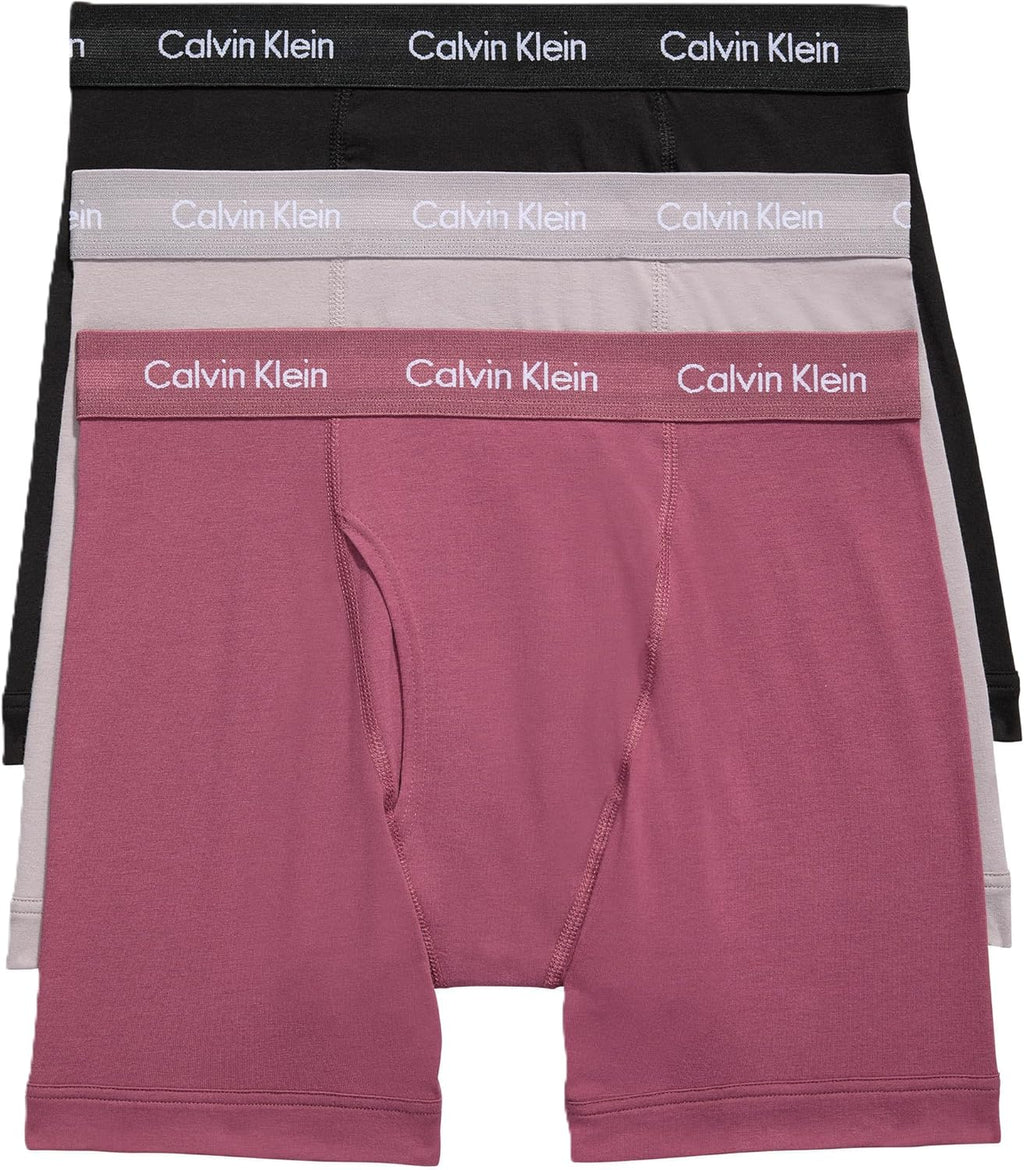 Men's cotton stretch boxer briefs 3-pack, pink with black and white logo waistbands