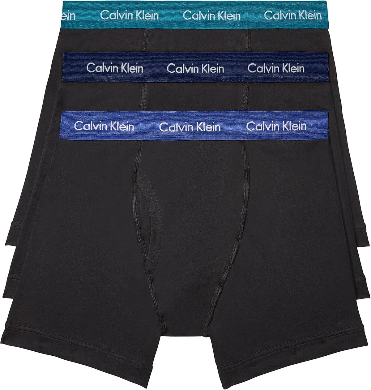 Men's cotton stretch boxer briefs, black with blue and teal logo bands