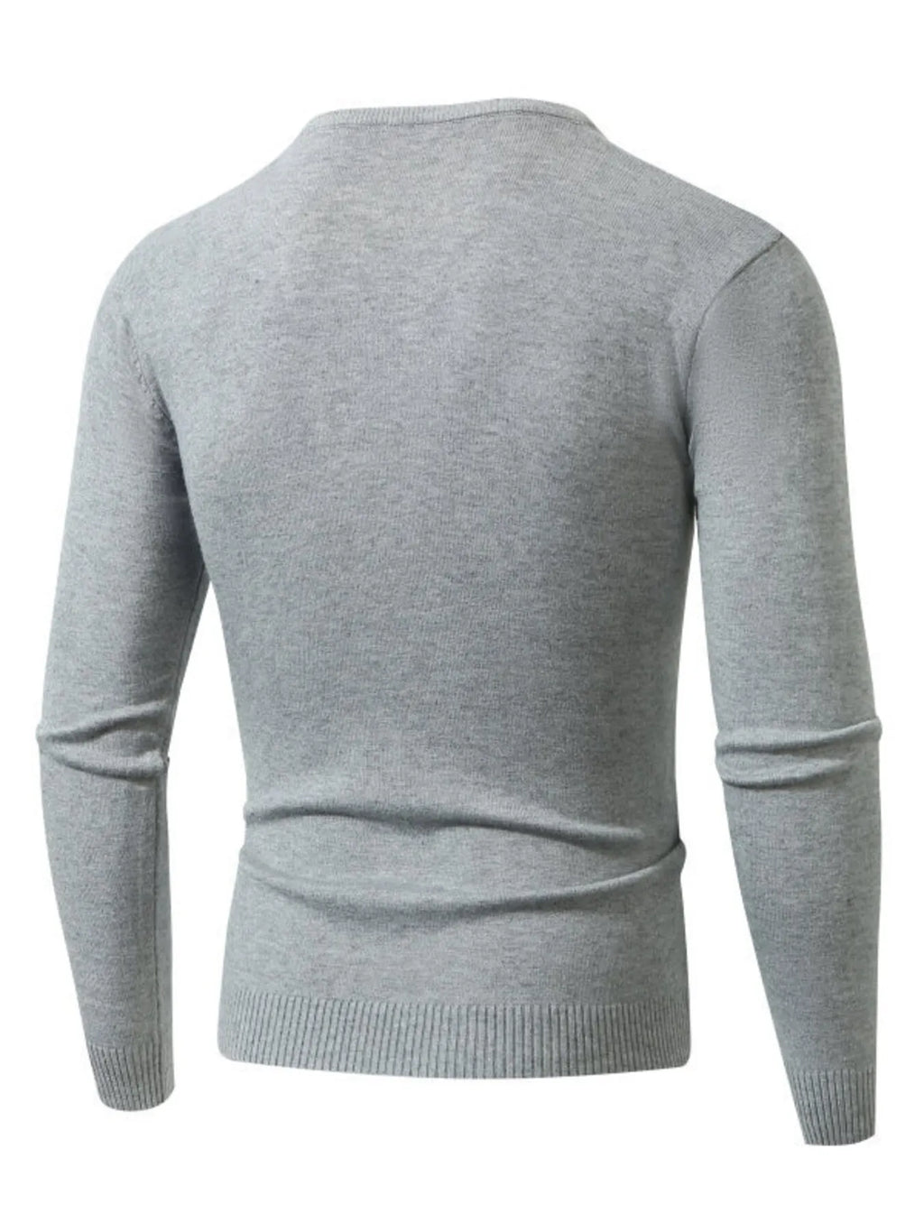 Men's plus size ribbed hem long sleeve sweater, heather gray back view