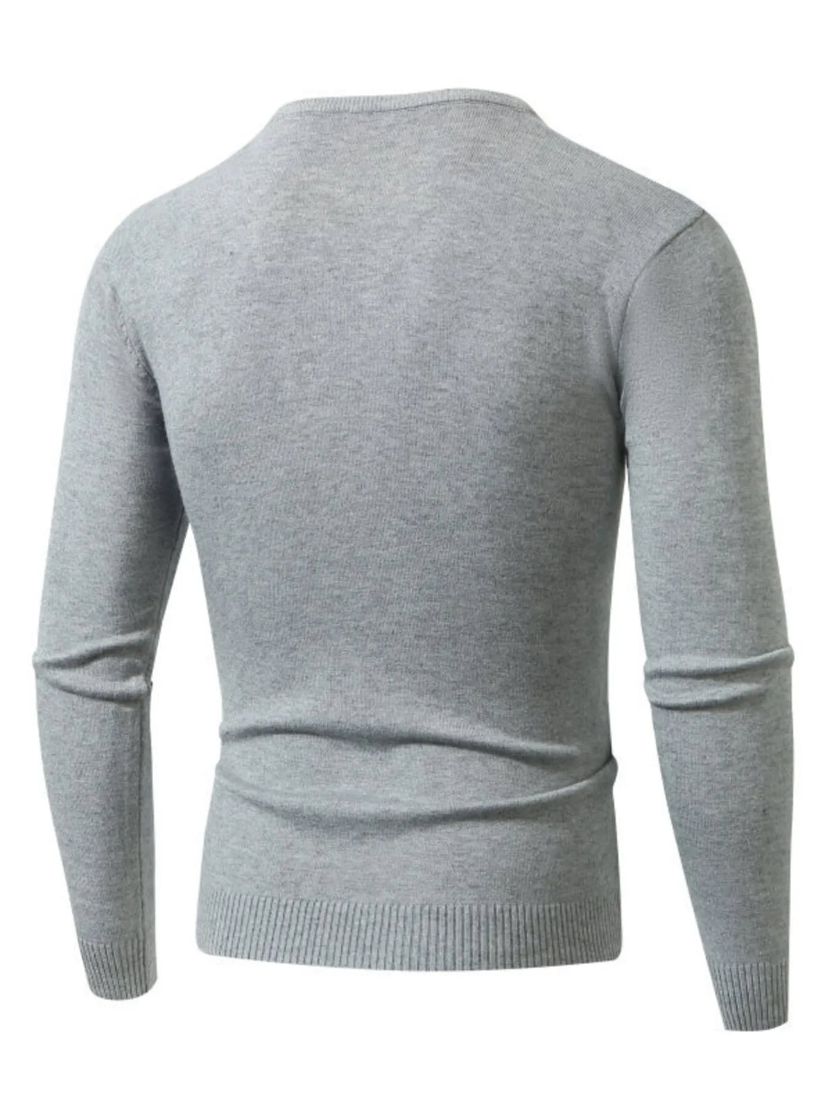 Men's plus size ribbed hem long sleeve sweater, heather gray back view