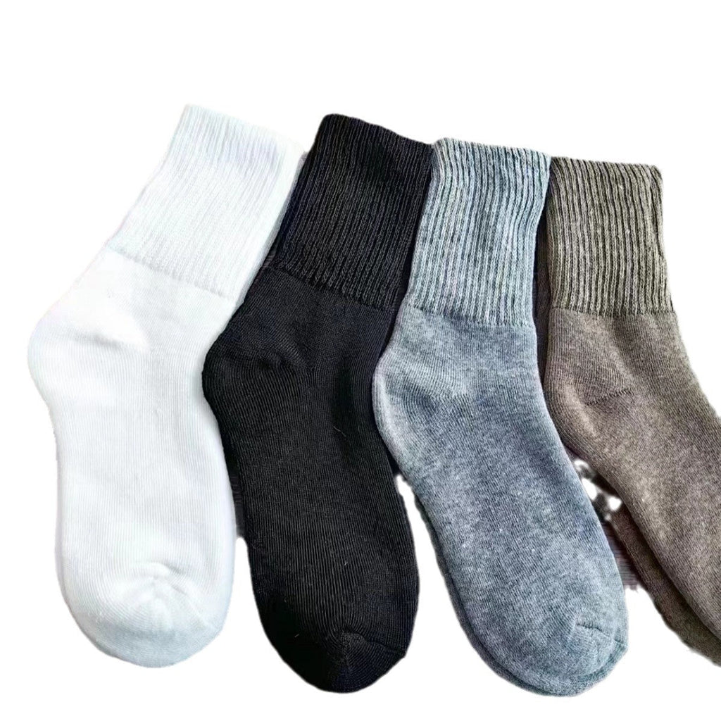 Thick children’s tube socks set: white, black, light blue-gray, gray, and taupe