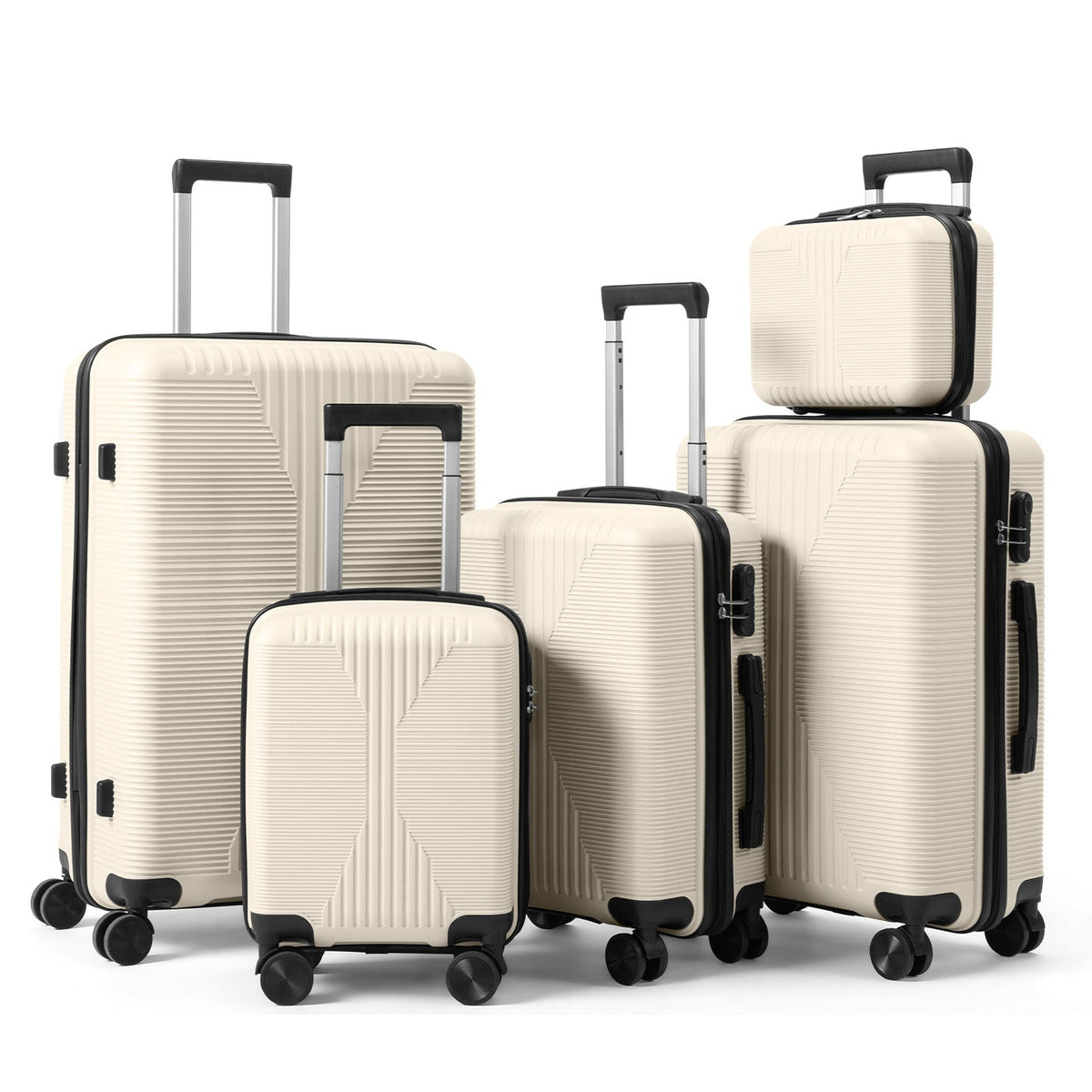 White 5-piece lightweight luggage set with lock, four-wheel suitcases and telescoping handles