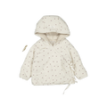Baby hooded jacket in light pink with tiny all-over dot pattern and drawstring hem
