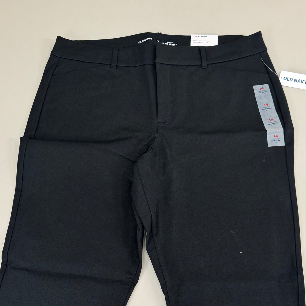 Women’s high-rise skinny ankle pants, dark black, back view with waistband seams
