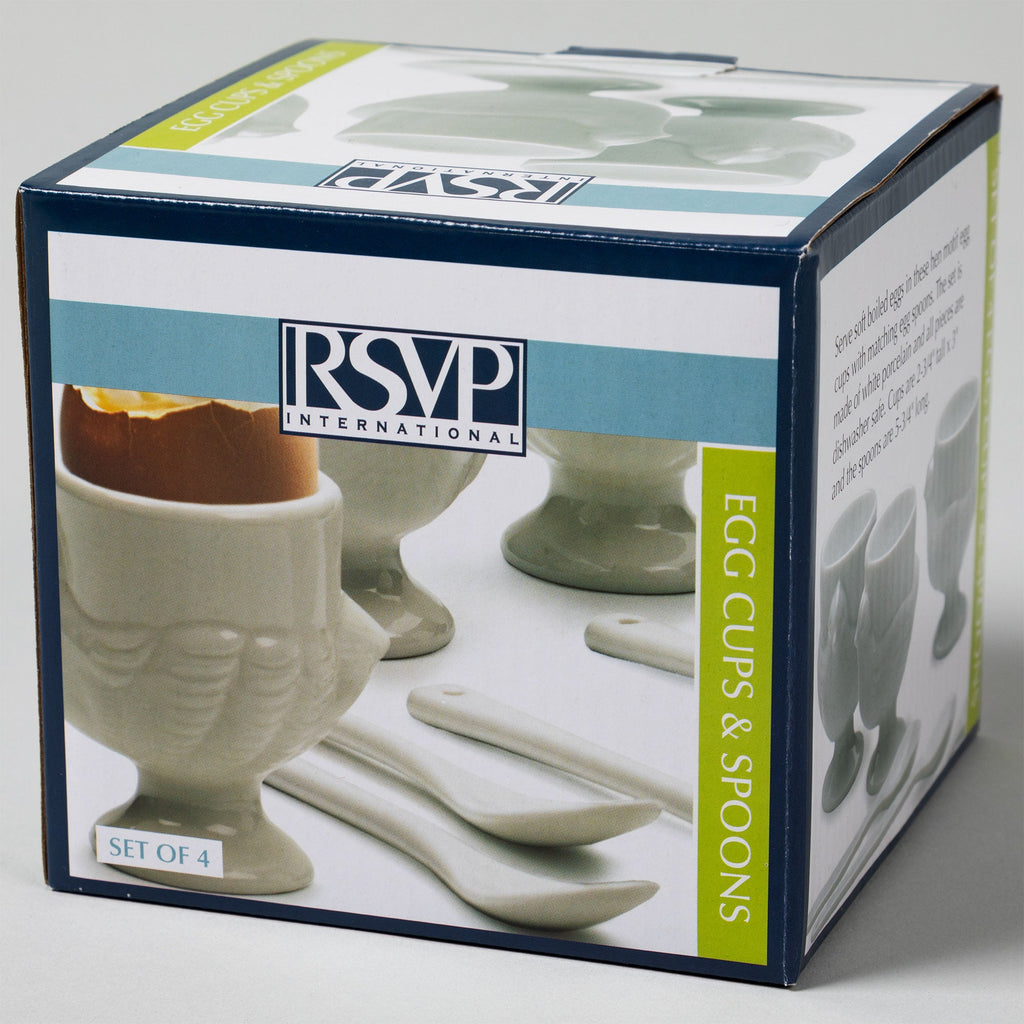 Porcelain egg cup and spoon set of 4 in retail box, RSVP International