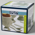 Porcelain egg cup and spoon set of 4 box with illustrated cups and spoons, RSVP