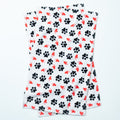 Set of 2 white bath hand towels with black paw prints and red hearts, laid flat