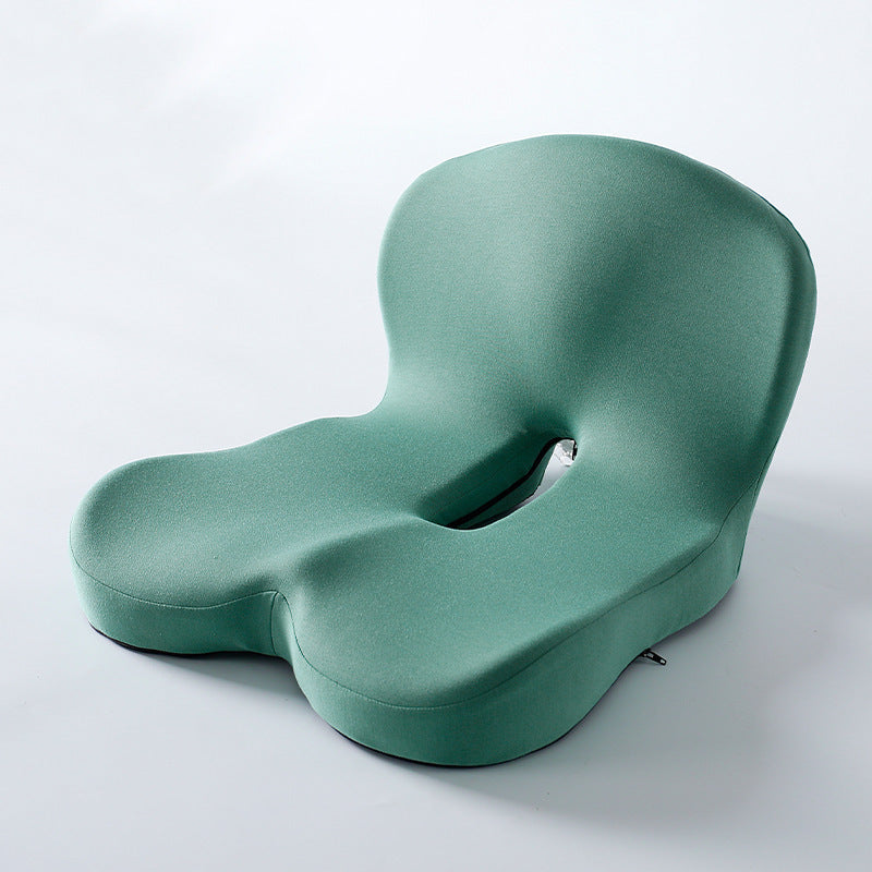 Memory foam backrest cushion, mint green with central cutout and contoured seat
