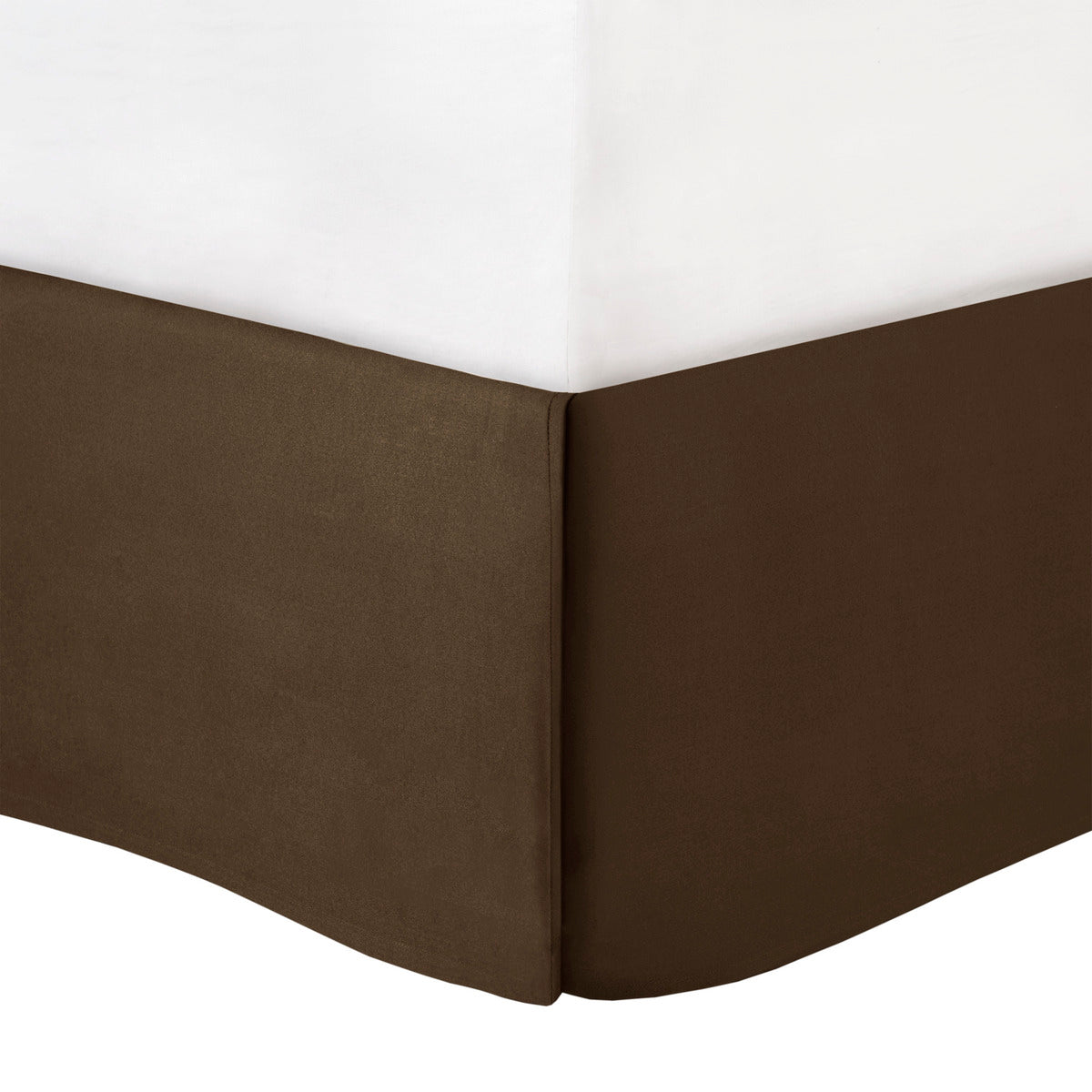 Brown bed skirt corner in smooth faux suede with stitched seam