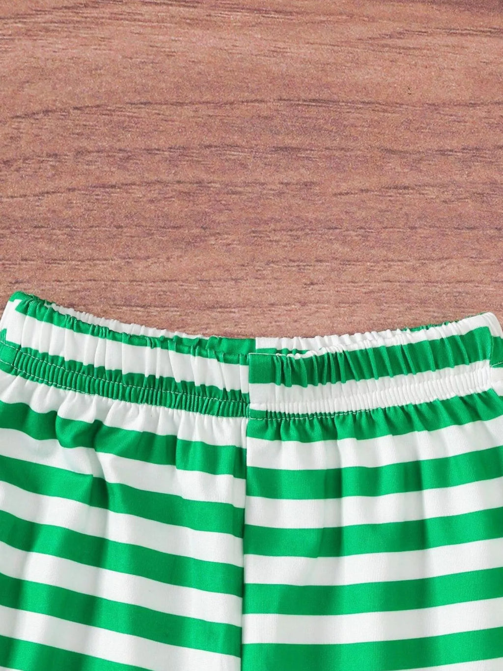 Children's Christmas set: green-and-white striped pants with elastic waistband