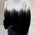 Womens knit pullover sweater with ribbed turtleneck and vertical drip-style print