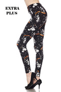 Black ankle leggings with white skeleton skateboarding print, fitted full-length