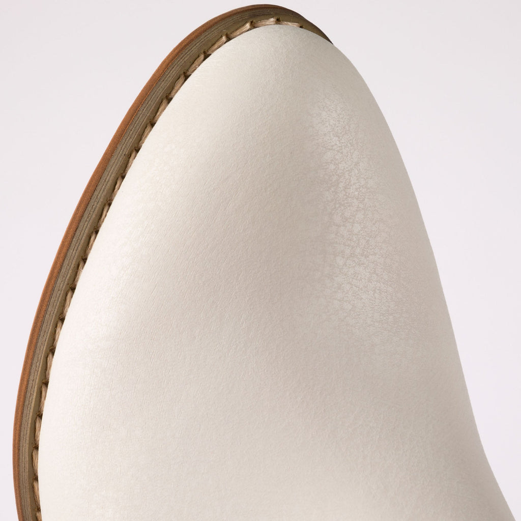 White ankle boot upper with smooth finish and stitched collar edge