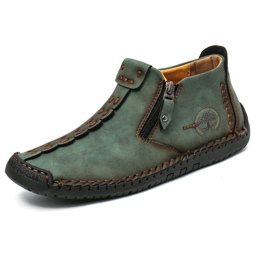 Dr Martens fleece-lined zipper ankle boots, green suede with lace stitching