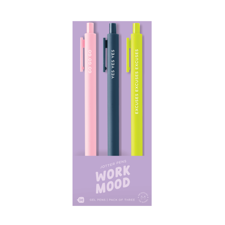 “Work Mood” Jotter pens 3-pack, boxed set with pink, gray, and yellow pens