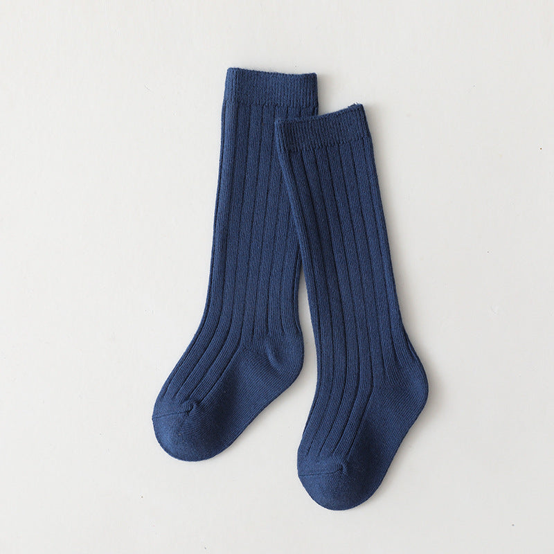 Baby ribbed crew socks, navy blue, middle-long length, pair view