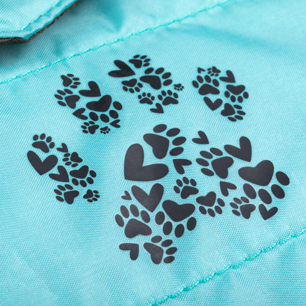 Blue puffer tablet case with large paw print heart pattern