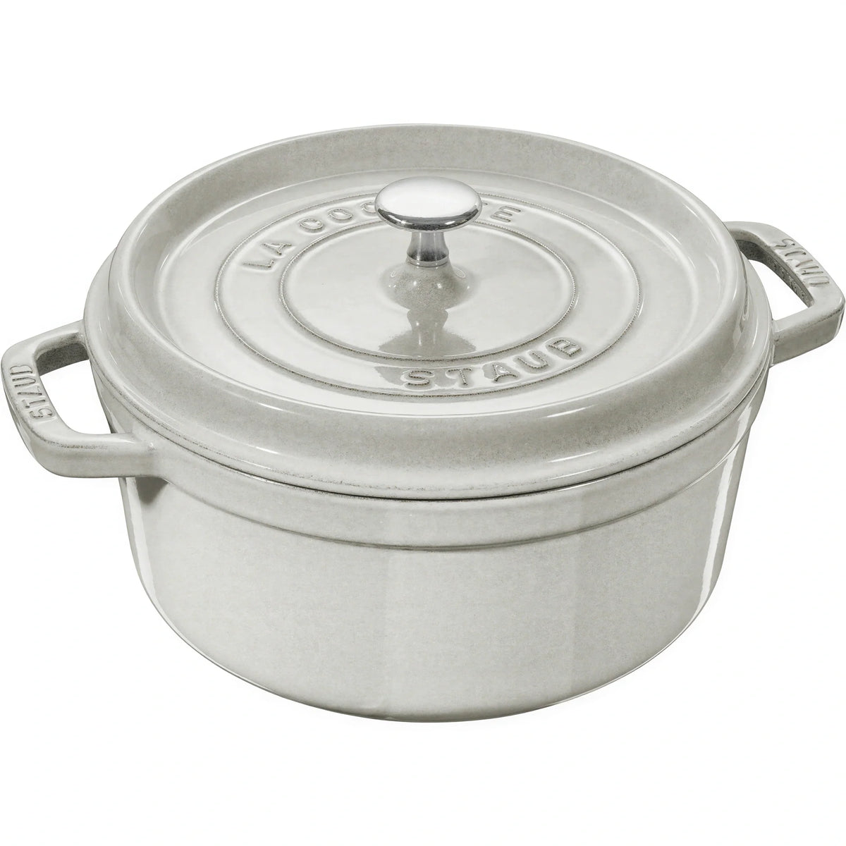 Staub® enameled cast iron Dutch oven with lid, round white, side handles