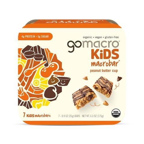 Gomacro Kids macrobar snack bar box, peanut butter cup flavor