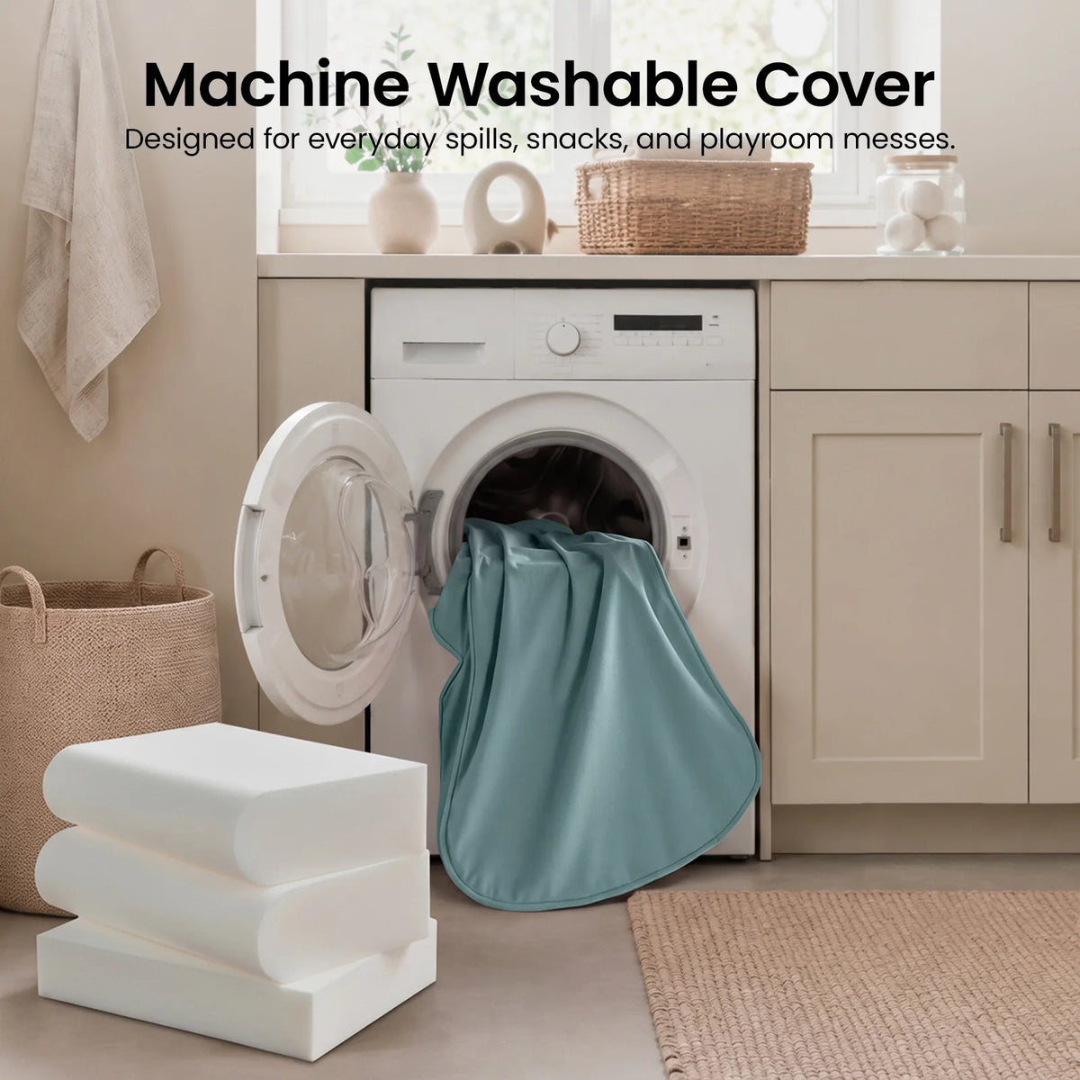 Kids sofa chair cover in teal, machine-washable fabric