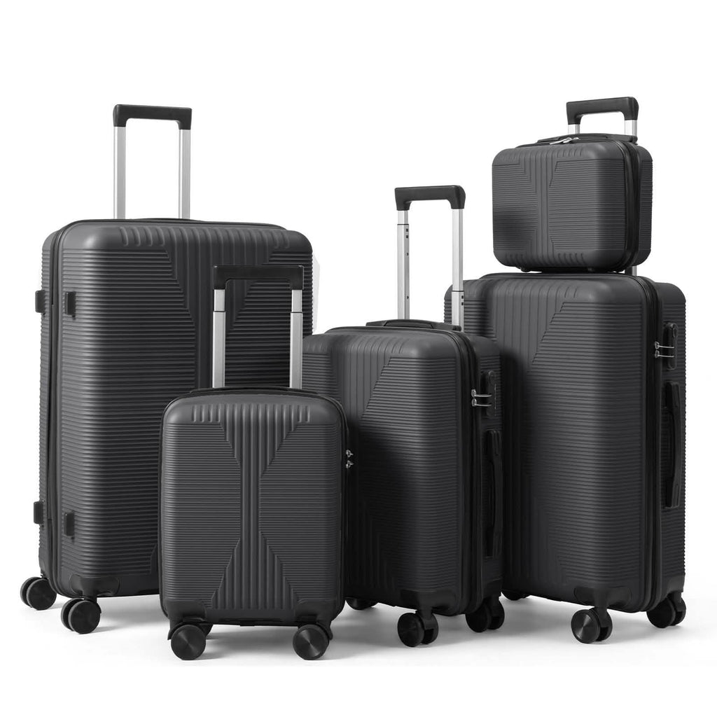 Lightweight 5-piece luggage set with telescoping handles and spinner wheels, dark color
