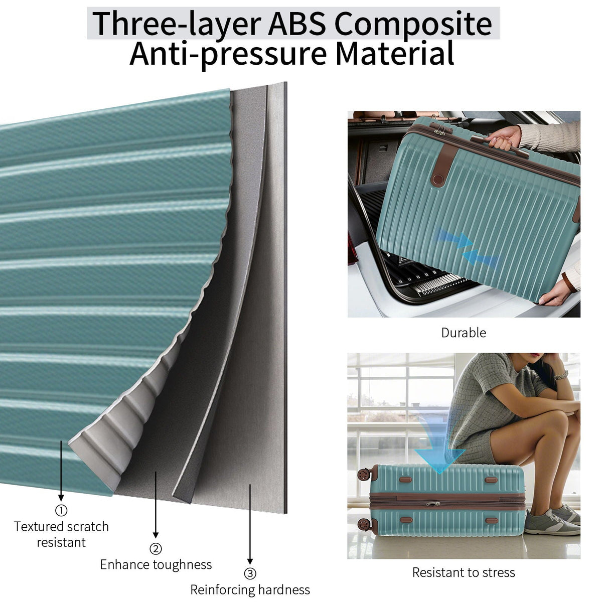 Durable hard-shell luggage panel with textured ribbed surface and reinforced edge