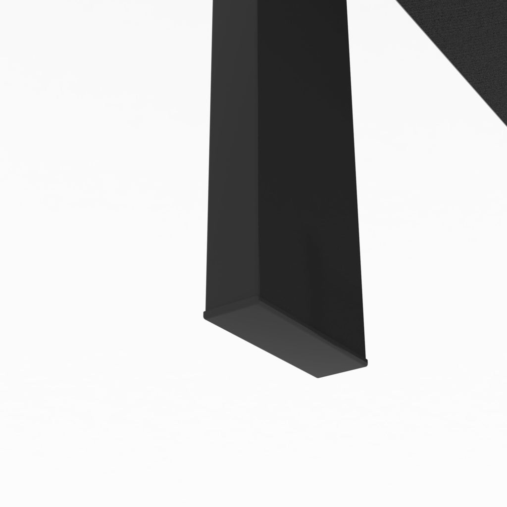 Black rectangular leg end under the glass tabletop