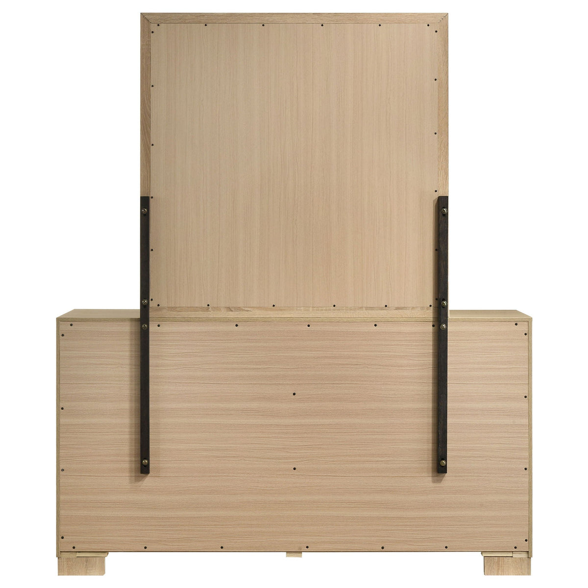 Light oak dresser base shown from back with drawer unit panels and legs