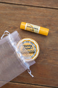 Sheer organza gift bag with Honeyshine calendula salve and Honey Lemon lip balm