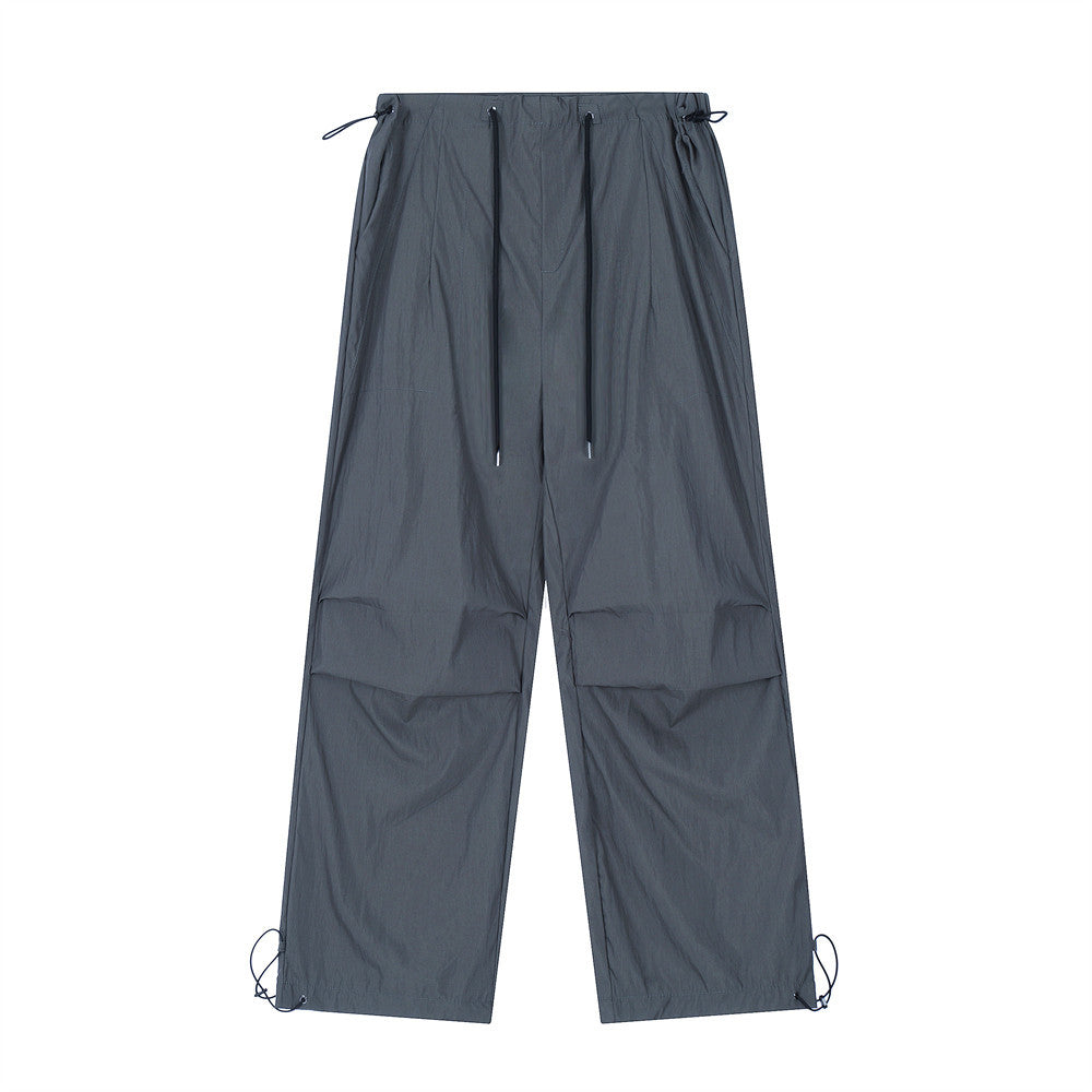 Men's drawstring cargo pants, dark blue, relaxed straight legs with cargo patch pockets