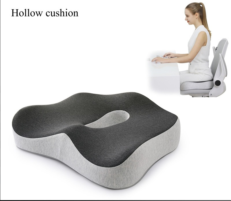 Two-tone memory foam car seat cushion with oval cutout and contoured profile