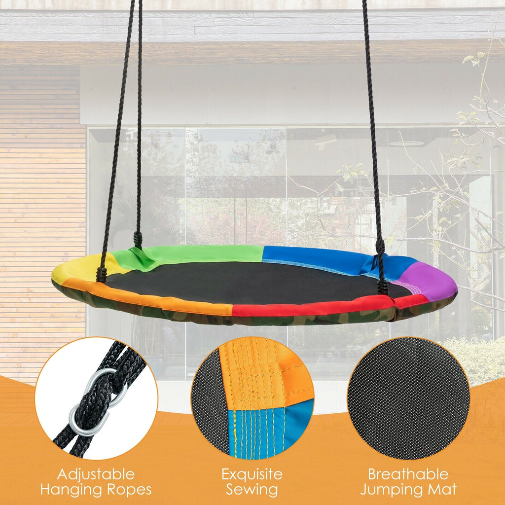 Multicolor saucer swing seat with adjustable hanging straps and stitched edges