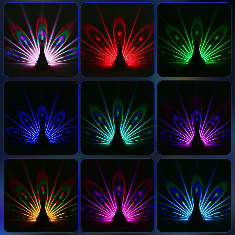 Peacock wall lamp with colorful LED light fan in multiple colors