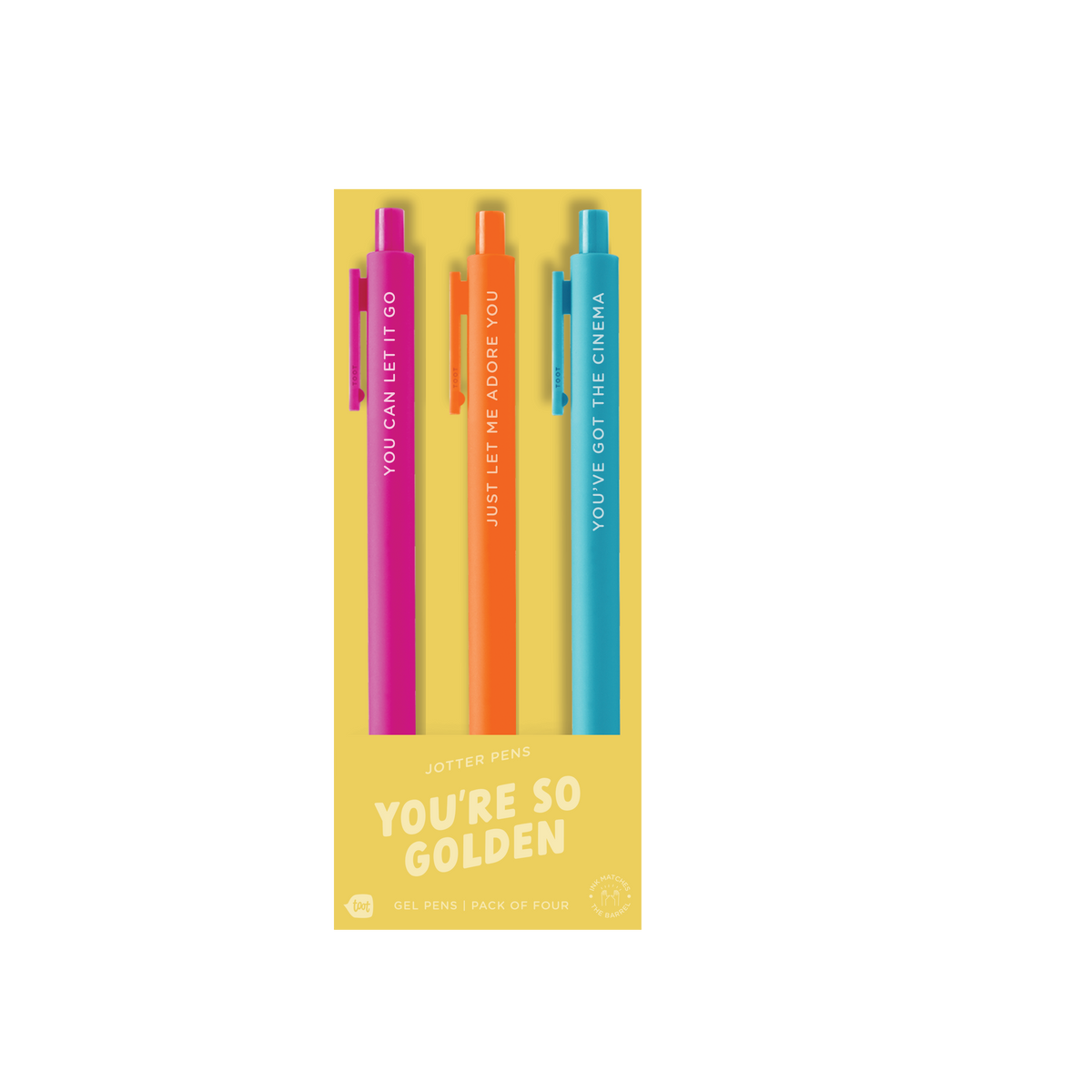 Gel pen set with yellow, pink, orange, and light blue pens