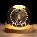 Crystal ball LED night light table lamp with warm Ferris wheel starburst inside