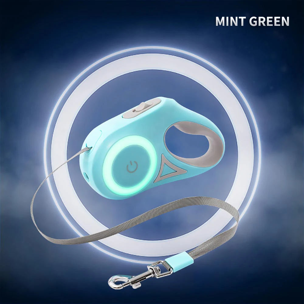 Mint green retractable pet leash with belt handle, extendable traction rope and clip