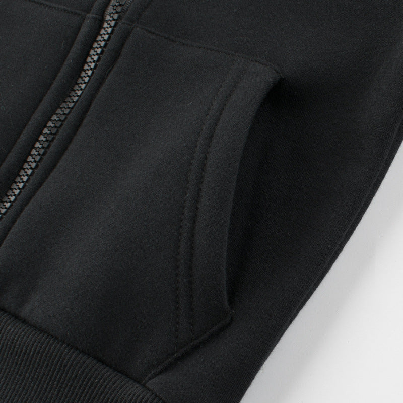 Black children's zip hoodie sweater chest panel with zipper and stitched seams